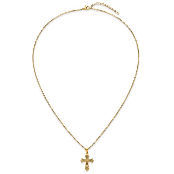 Stainless Steel Polished Yellow IP-plated 20 in w/2 in ext. Cross Necklace