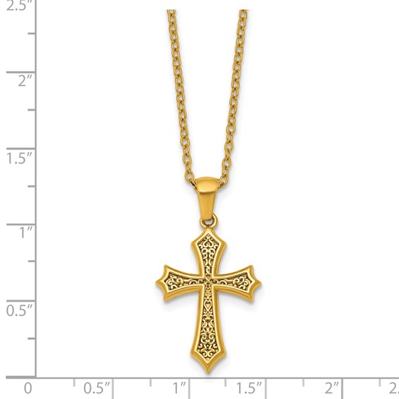 Stainless Steel Polished Yellow IP-plated 20 in w/2 in ext. Cross Necklace