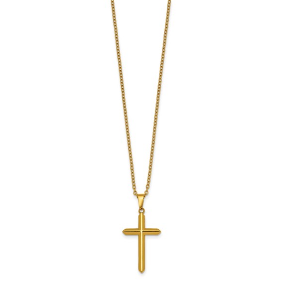 Stainless Steel Polished Yellow IP-plated 24 in w/2 in ext. Cross Necklace