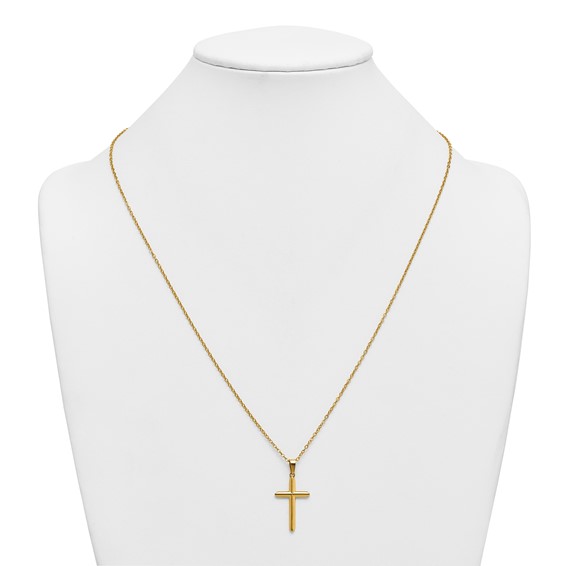Stainless Steel Polished Yellow IP-plated 24 in w/2 in ext. Cross Necklace