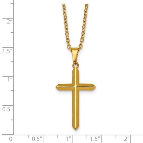 Stainless Steel Polished Yellow IP-plated 24 in w/2 in ext. Cross Necklace