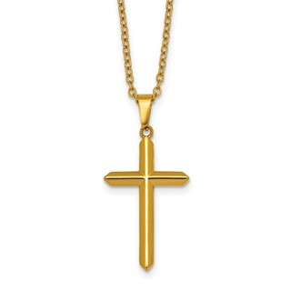 Stainless Steel Polished Yellow IP-plated 24 in w/2 in ext. Cross Necklace