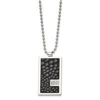 Chisel Stainless Steel Polished Stingray Texture Imitation Leather 0.10 Carat Diamond Pednant on a Ball Chain Necklace, 24" view 3