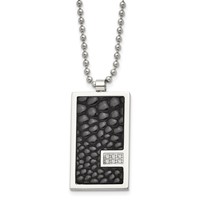 Chisel Stainless Steel Polished Stingray Texture Imitation Leather 0.10 Carat Diamond Pednant on a Ball Chain Necklace, 24" view 1