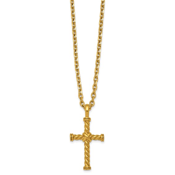 Stainless Steel Polished Yellow IP 24 in w/2 in ext. Twisted Cross Necklace