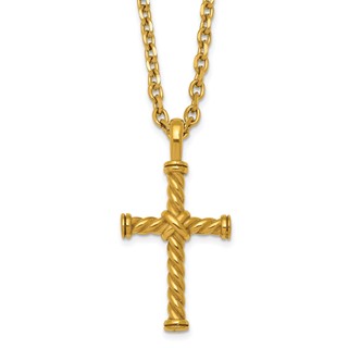 Stainless Steel Polished Yellow IP 24 in w/2 in ext. Twisted Cross Necklace