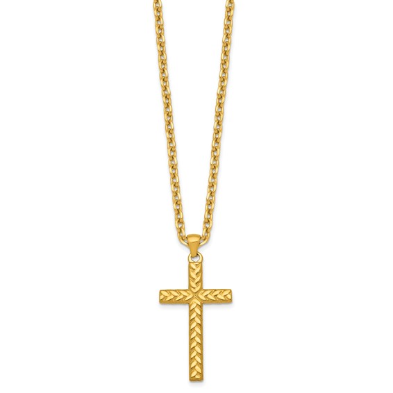 Stainless Steel Polished & Textured Yellow IP 24 in w/2 in ext. Cross Neckl