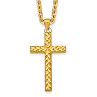 Stainless Steel Polished & Textured Yellow IP 24 in w/2 in ext. Cross Neckl