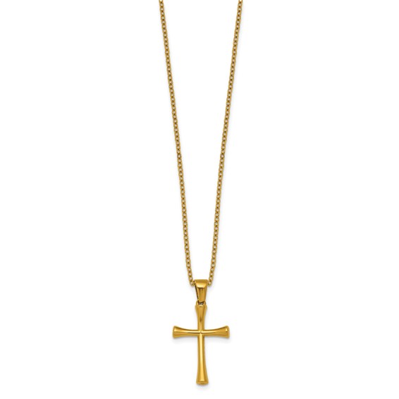 Stainless Steel Polished Yellow IP-plated 24 in w/2 in ext. Cross Necklace