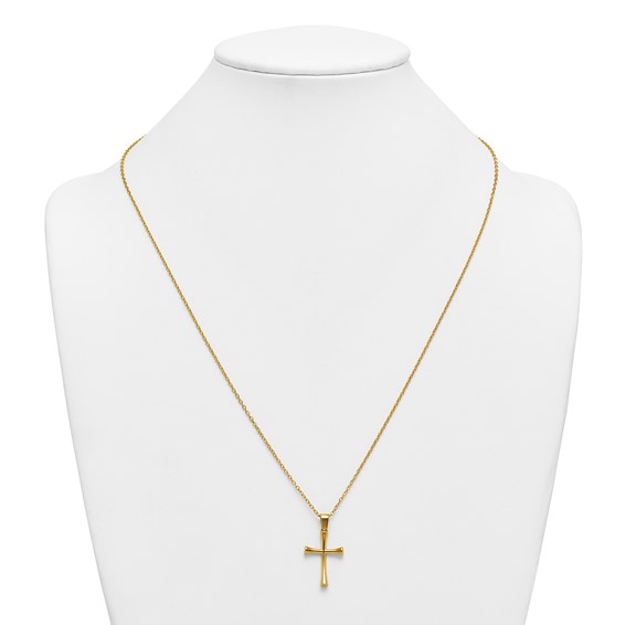 Stainless Steel Polished Yellow IP-plated 24 in w/2 in ext. Cross Necklace