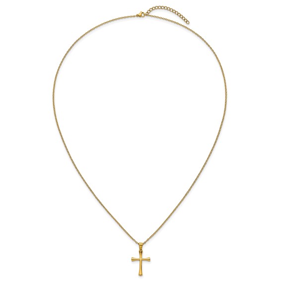 Stainless Steel Polished Yellow IP-plated 24 in w/2 in ext. Cross Necklace