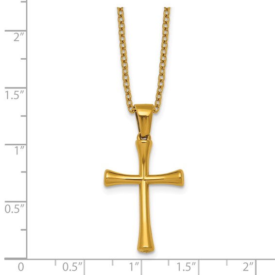 Stainless Steel Polished Yellow IP-plated 24 in w/2 in ext. Cross Necklace