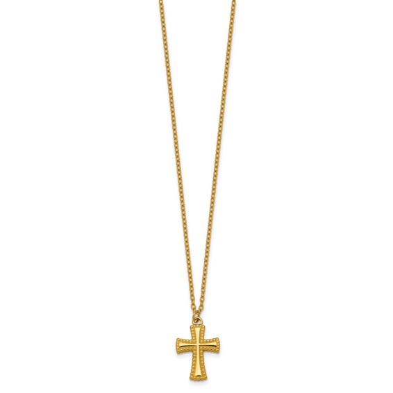 Stainless Steel Polished Yellow IP-plated 20in w/2in ext. Cross Necklace