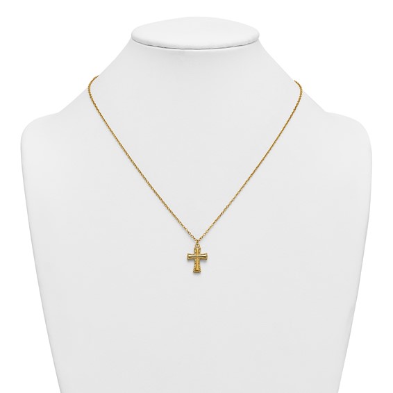 Stainless Steel Polished Yellow IP-plated 20in w/2in ext. Cross Necklace