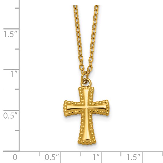 Stainless Steel Polished Yellow IP-plated 20in w/2in ext. Cross Necklace