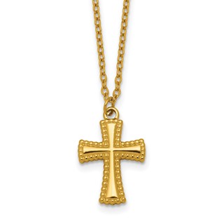 Stainless Steel Polished Yellow IP-plated 20in w/2in ext. Cross Necklace