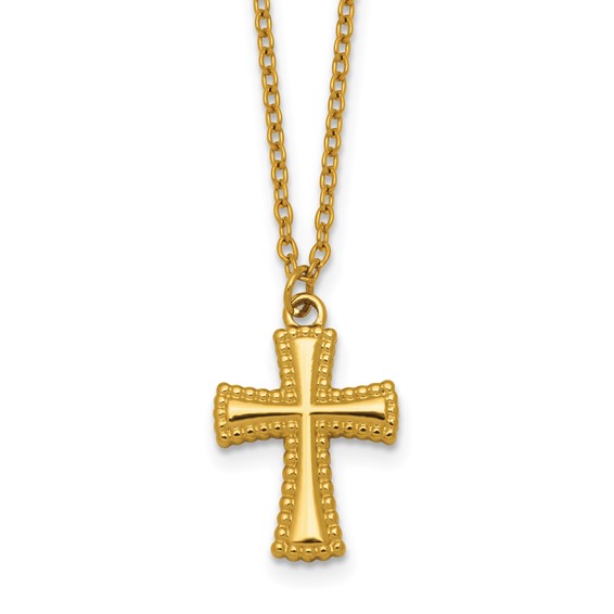 Stainless Steel Polished Yellow IP-plated 20in w/2in ext. Cross Necklace