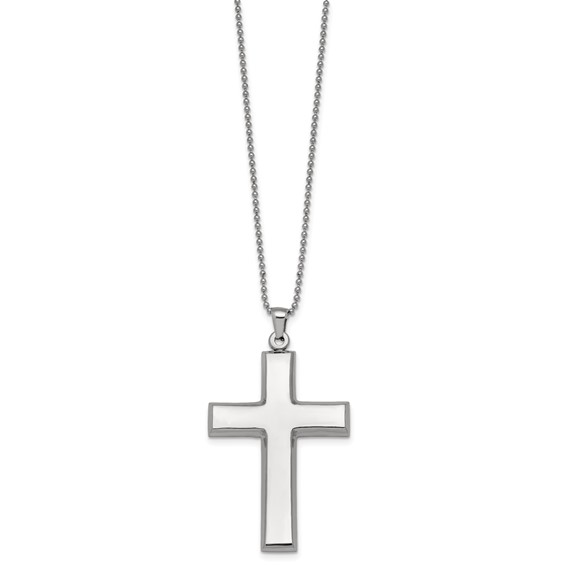 Stainless Steel Polished Cross 22in Necklace