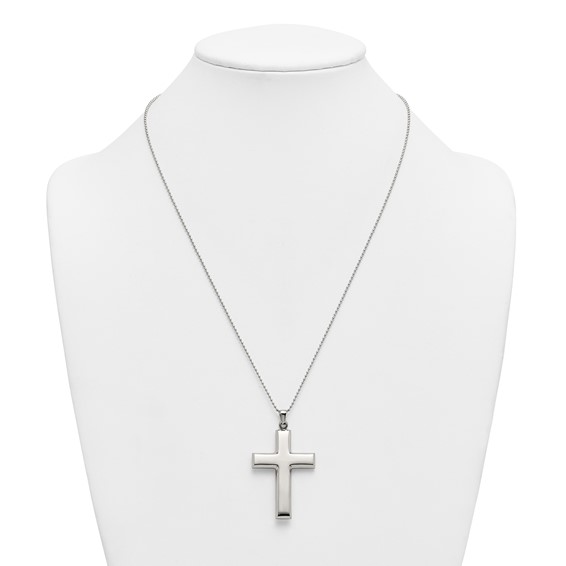 Stainless Steel Polished Cross 22in Necklace