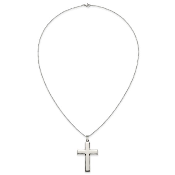 Stainless Steel Polished Cross 22in Necklace