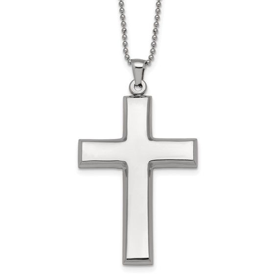 Stainless Steel Polished Cross 22in Necklace