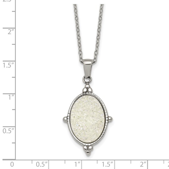 Stainless Steel Polished Oval Druzy 17.75in with 2in Ext Necklace