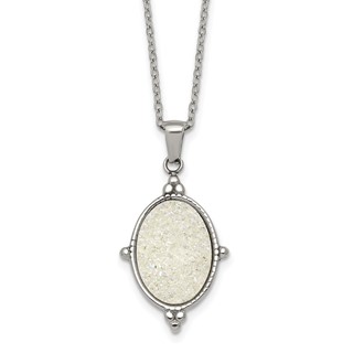 Stainless Steel Polished Oval Druzy 17.75in with 2in Ext Necklace