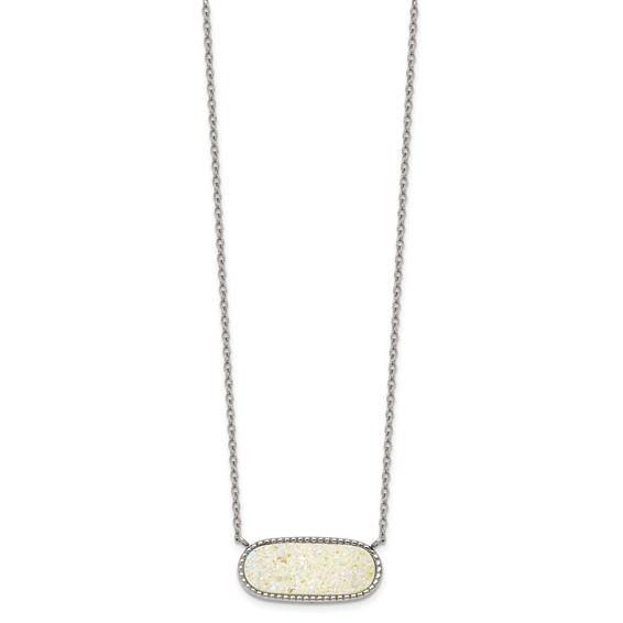 Stainless Steel Polished Sideways Druzy 17.5in with 2in Ext Necklace