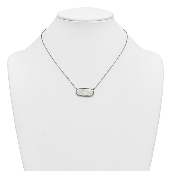 Stainless Steel Polished Sideways Druzy 17.5in with 2in Ext Necklace