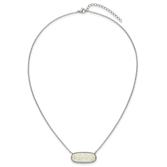 Stainless Steel Polished Sideways Druzy 17.5in with 2in Ext Necklace
