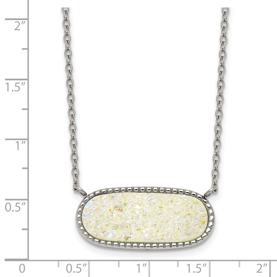 Stainless Steel Polished Sideways Druzy 17.5in with 2in Ext Necklace