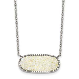 Stainless Steel Polished Sideways Druzy 17.5in with 2in Ext Necklace