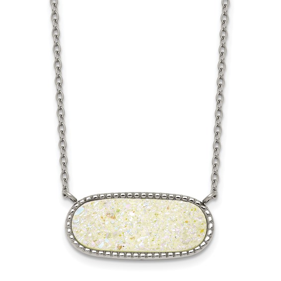 Stainless Steel Polished Sideways Druzy 17.5in with 2in Ext Necklace