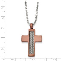 Chisel Stainless Steel Brushed Brown IP-plated Necklace with Cable Inlay Cross Pendant on a Ball Chain, 24" view 5
