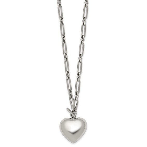 Stainless Steel Polished 3D Heart Open Link 18in Necklace