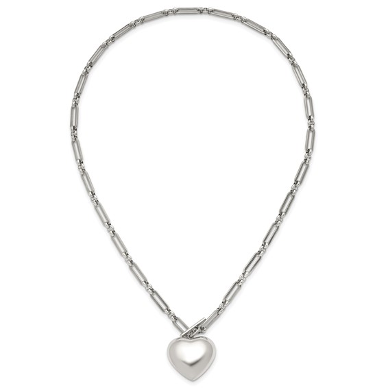 Stainless Steel Polished 3D Heart Open Link 18in Necklace