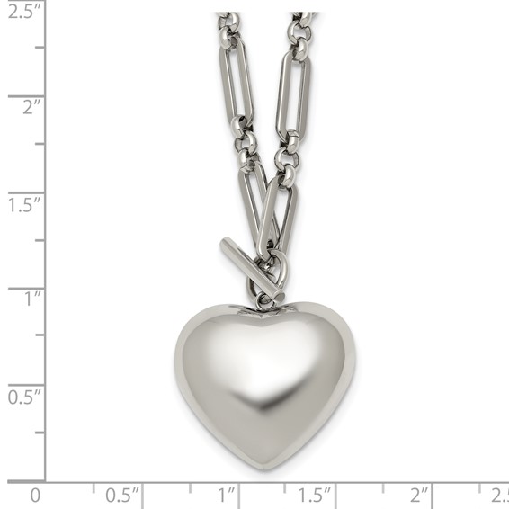 Stainless Steel Polished 3D Heart Open Link 18in Necklace