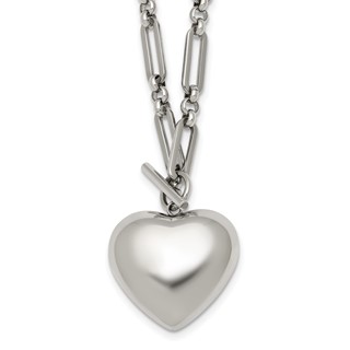 Stainless Steel Polished 3D Heart Open Link 18in Necklace