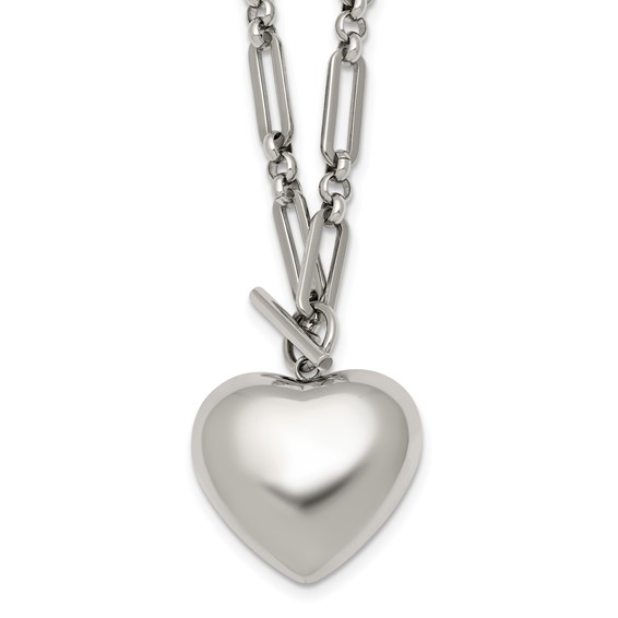 Stainless Steel Polished 3D Heart Open Link 18in Necklace