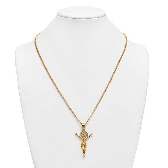 Stainless Steel Polished Yellow IP-plated Crystal Crucifix 24in Necklace