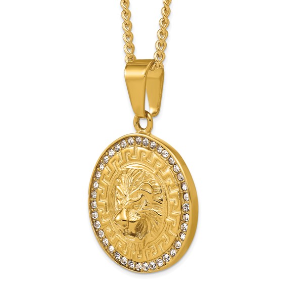 Stainless Steel Polished Yellow IP-plated Crystal Lion 24in Necklace