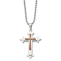 Chisel Stainless Steel Polished Brown IP-plated Diamond Accent Cross Pendant on a Ball Chain Necklace, 24" view 3