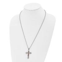 Chisel Stainless Steel Polished Brown IP-plated Diamond Accent Cross Pendant on a Ball Chain Necklace, 24" view 4