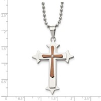Chisel Stainless Steel Polished Brown IP-plated Diamond Accent Cross Pendant on a Ball Chain Necklace, 24" view 5