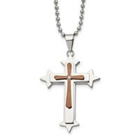 Chisel Stainless Steel Polished Brown IP-plated Diamond Accent Cross Pendant on a Ball Chain Necklace, 24" view 1