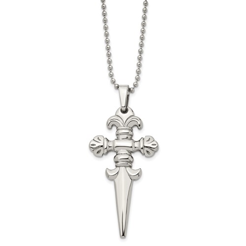 Chisel Stainless Steel Polished Dagger Pendant on a Ball Chain Necklace, 24"
