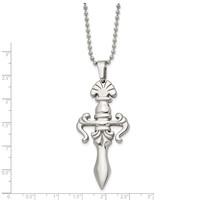 Chisel Stainless Steel Polished Dagger Pendant on a Ball Chain Necklace, 24" view 3