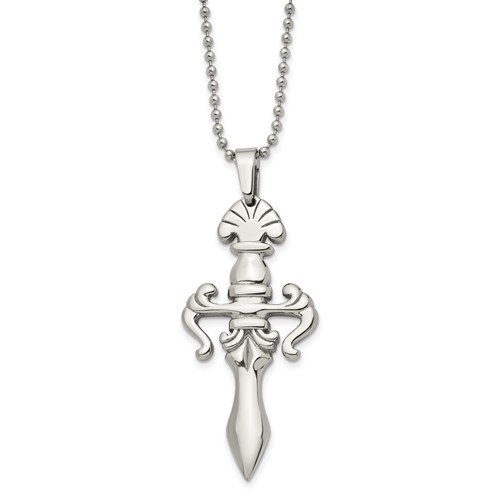 Chisel Stainless Steel Polished Dagger Pendant on a Ball Chain Necklace, 24"