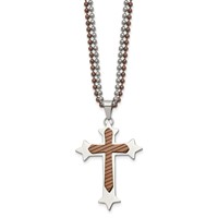 Chisel Stainless Steel Polished Brown IP-plated Cross Pendant on Double Ball Chain Necklace, 24" view 3