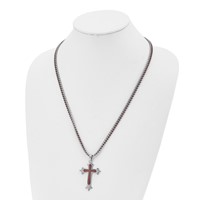 Chisel Stainless Steel Polished Brown IP-plated Cross Pendant on Double Ball Chain Necklace, 24" view 4
